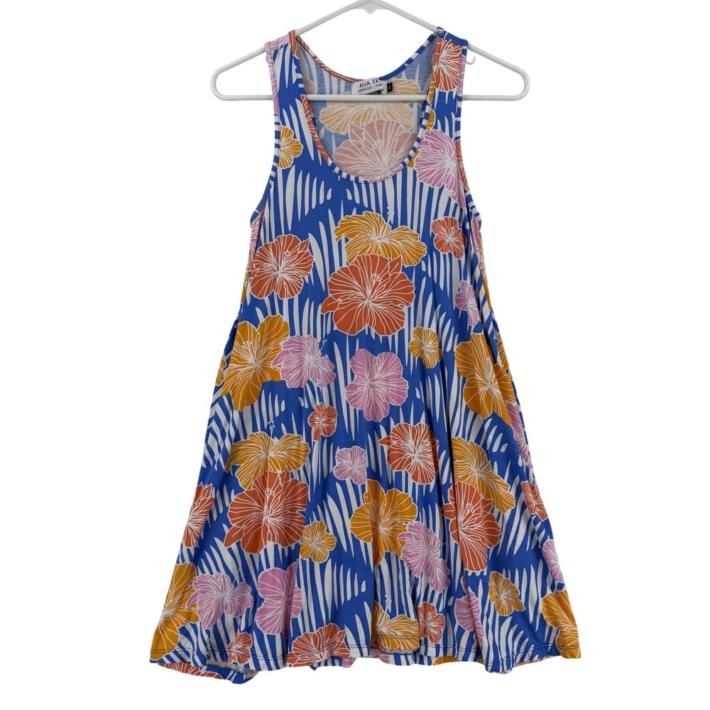 AVA SKY‎ Dress Womens XS Multicolor Floral Tank Trapeze Hawaiian Sundress